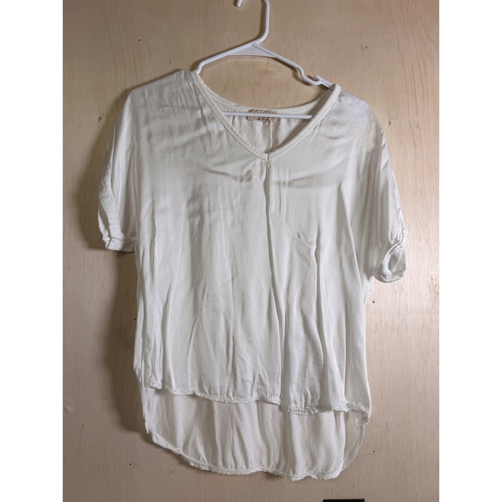 Sofia Made in Italy Blouse Women One Size White Excellent High Low V-Neck Top